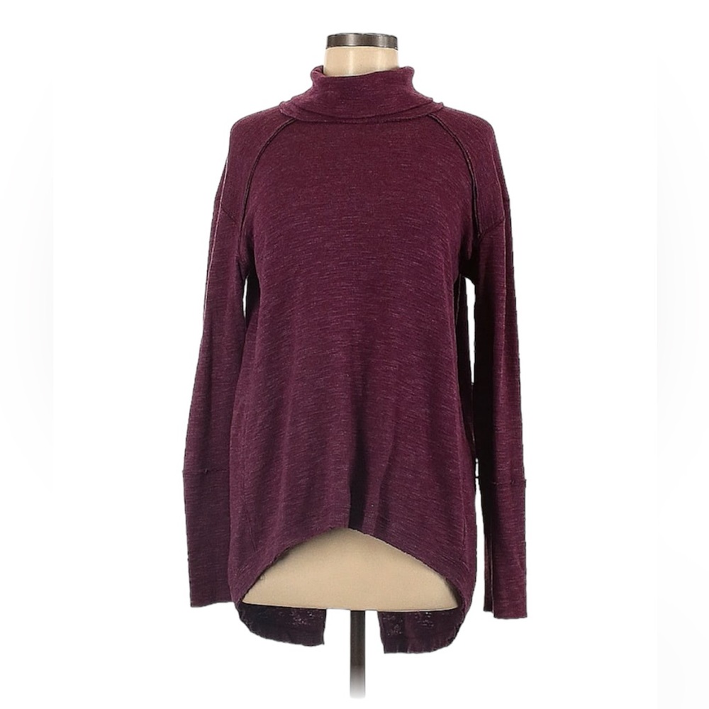 We the Free Burgundy Purple Split Back High Neck Boho-Chic Turtleneck - Medium